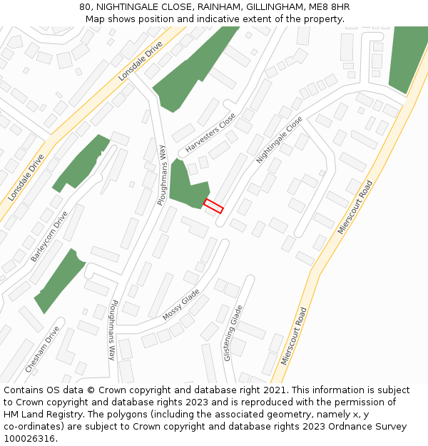 80, NIGHTINGALE CLOSE, RAINHAM, GILLINGHAM, ME8 8HR: Location map and indicative extent of plot