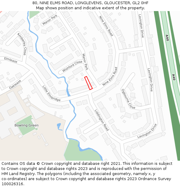 80, NINE ELMS ROAD, LONGLEVENS, GLOUCESTER, GL2 0HF: Location map and indicative extent of plot