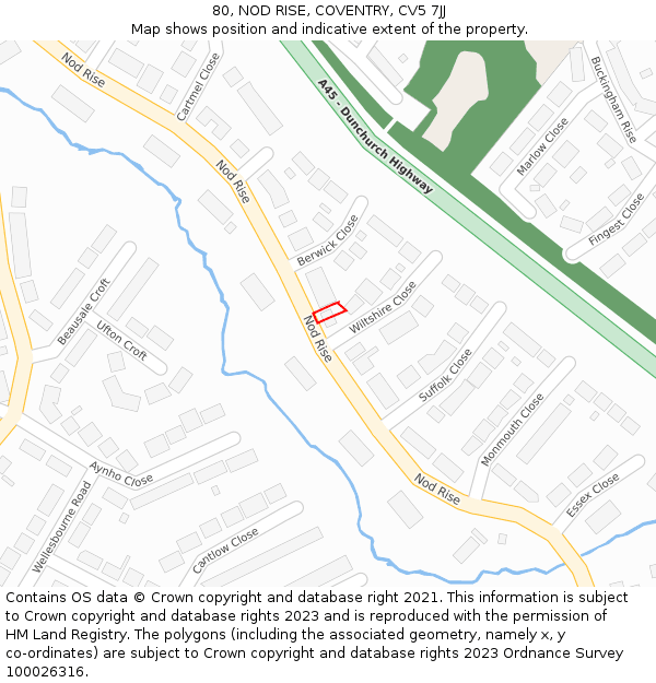 80, NOD RISE, COVENTRY, CV5 7JJ: Location map and indicative extent of plot