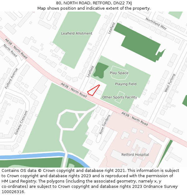 80, NORTH ROAD, RETFORD, DN22 7XJ: Location map and indicative extent of plot