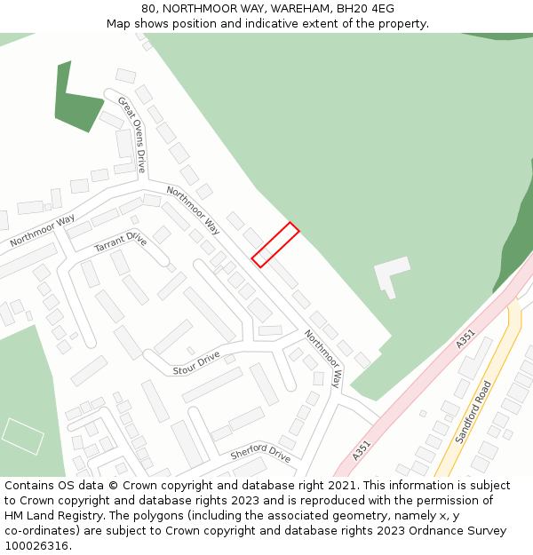80, NORTHMOOR WAY, WAREHAM, BH20 4EG: Location map and indicative extent of plot