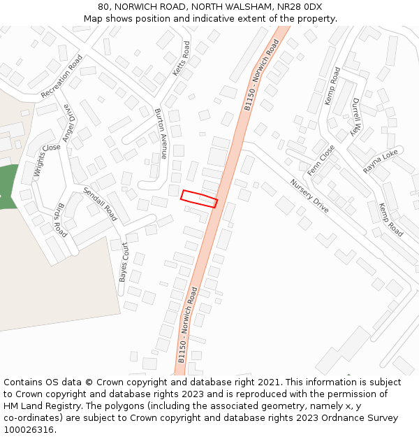 80, NORWICH ROAD, NORTH WALSHAM, NR28 0DX: Location map and indicative extent of plot