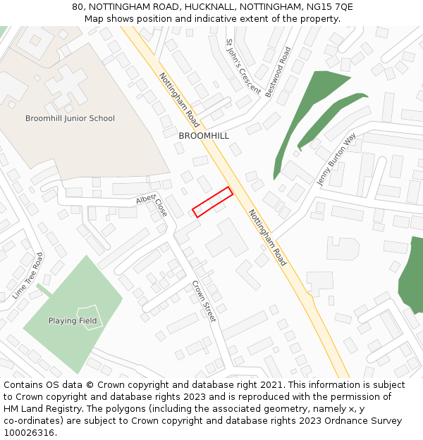 80, NOTTINGHAM ROAD, HUCKNALL, NOTTINGHAM, NG15 7QE: Location map and indicative extent of plot
