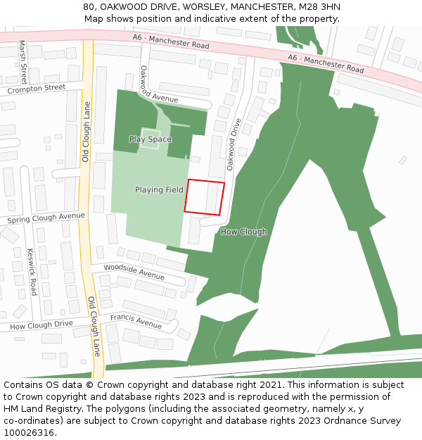 80, OAKWOOD DRIVE, WORSLEY, MANCHESTER, M28 3HN: Location map and indicative extent of plot