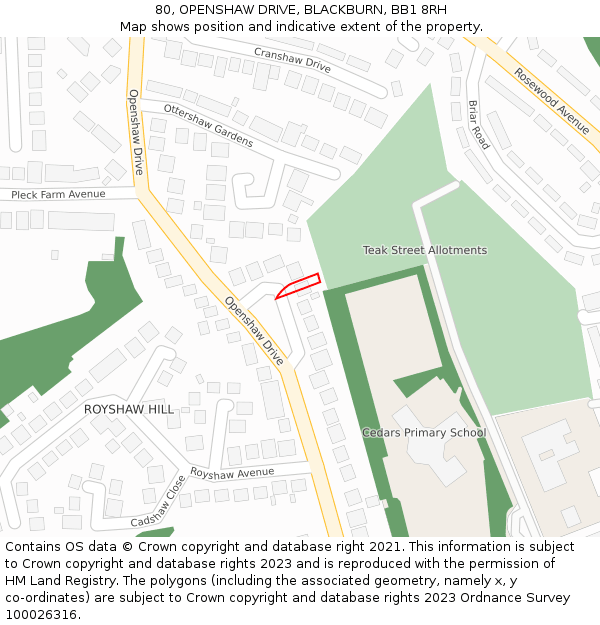 80, OPENSHAW DRIVE, BLACKBURN, BB1 8RH: Location map and indicative extent of plot