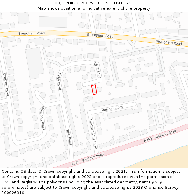 80, OPHIR ROAD, WORTHING, BN11 2ST: Location map and indicative extent of plot