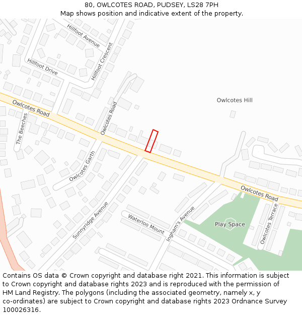 80, OWLCOTES ROAD, PUDSEY, LS28 7PH: Location map and indicative extent of plot