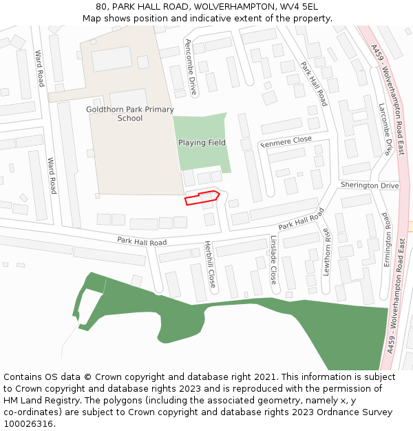 80, PARK HALL ROAD, WOLVERHAMPTON, WV4 5EL: Location map and indicative extent of plot