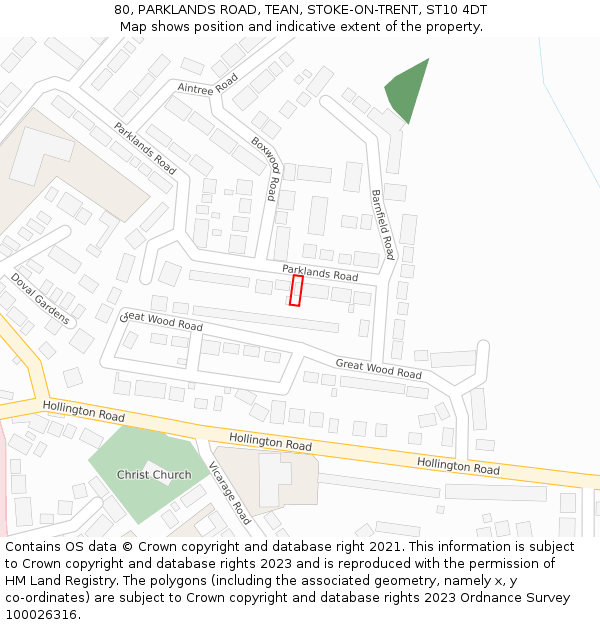 80, PARKLANDS ROAD, TEAN, STOKE-ON-TRENT, ST10 4DT: Location map and indicative extent of plot