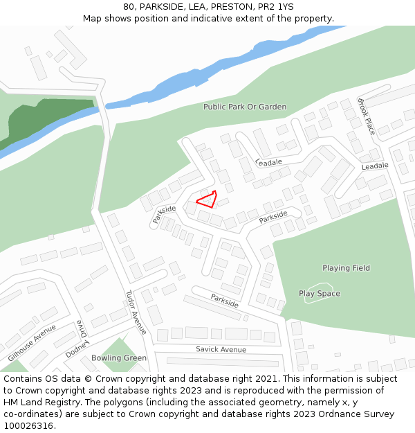80, PARKSIDE, LEA, PRESTON, PR2 1YS: Location map and indicative extent of plot