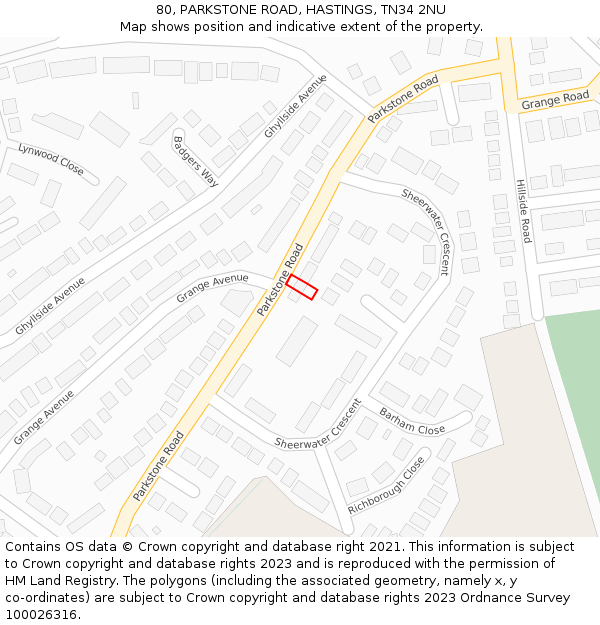 80, PARKSTONE ROAD, HASTINGS, TN34 2NU: Location map and indicative extent of plot