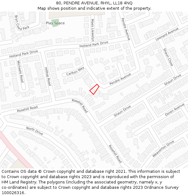 80, PENDRE AVENUE, RHYL, LL18 4NQ: Location map and indicative extent of plot