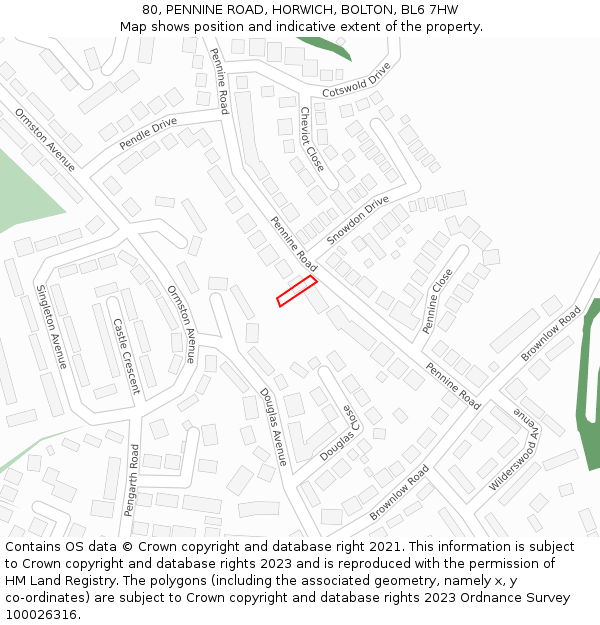 80, PENNINE ROAD, HORWICH, BOLTON, BL6 7HW: Location map and indicative extent of plot