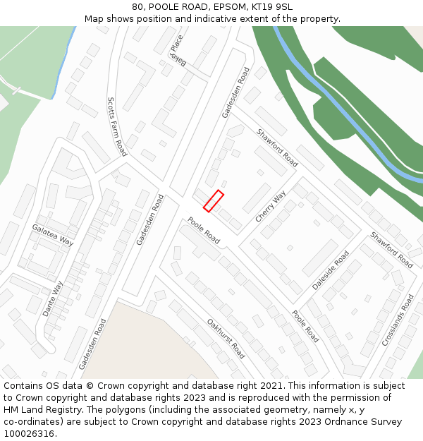 80, POOLE ROAD, EPSOM, KT19 9SL: Location map and indicative extent of plot