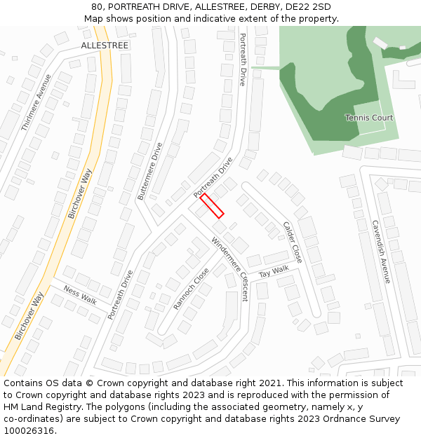 80, PORTREATH DRIVE, ALLESTREE, DERBY, DE22 2SD: Location map and indicative extent of plot