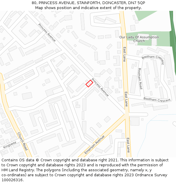80, PRINCESS AVENUE, STAINFORTH, DONCASTER, DN7 5QP: Location map and indicative extent of plot