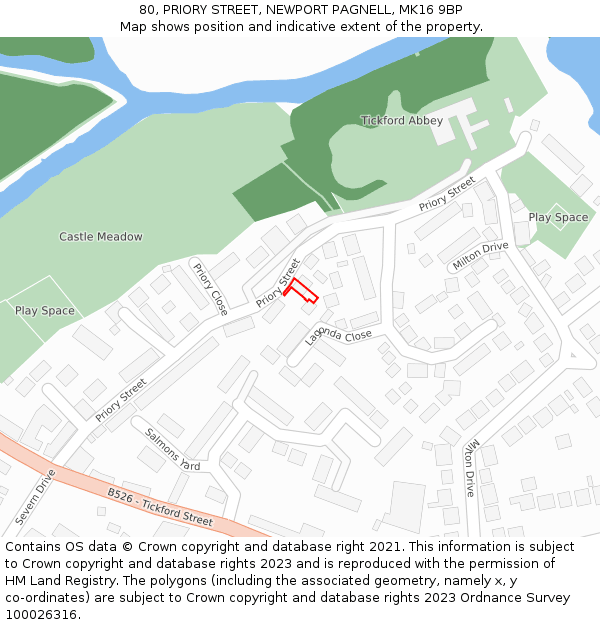 80, PRIORY STREET, NEWPORT PAGNELL, MK16 9BP: Location map and indicative extent of plot
