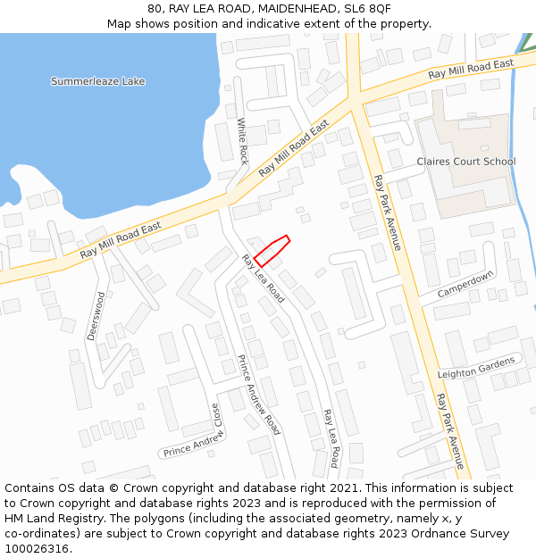 80, RAY LEA ROAD, MAIDENHEAD, SL6 8QF: Location map and indicative extent of plot
