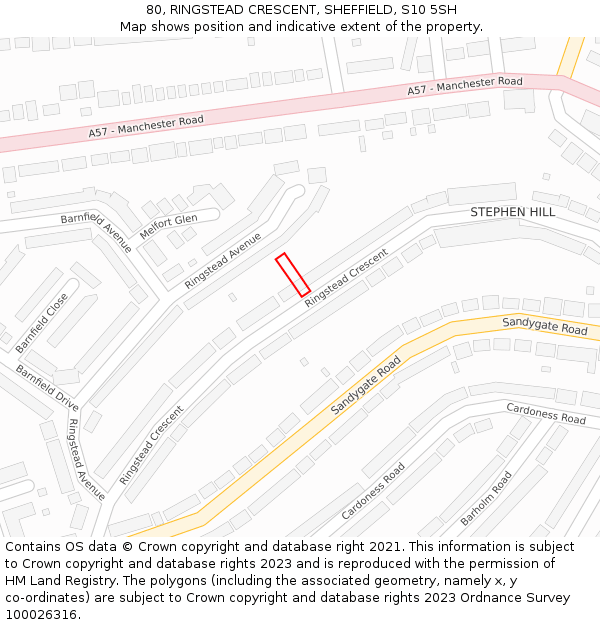 80, RINGSTEAD CRESCENT, SHEFFIELD, S10 5SH: Location map and indicative extent of plot