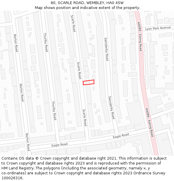 80, SCARLE ROAD, WEMBLEY, HA0 4SW: Location map and indicative extent of plot