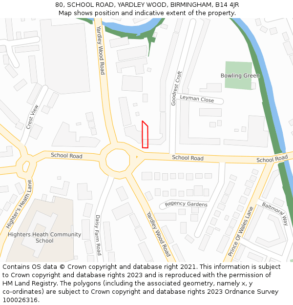 80, SCHOOL ROAD, YARDLEY WOOD, BIRMINGHAM, B14 4JR: Location map and indicative extent of plot
