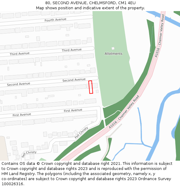 80, SECOND AVENUE, CHELMSFORD, CM1 4EU: Location map and indicative extent of plot