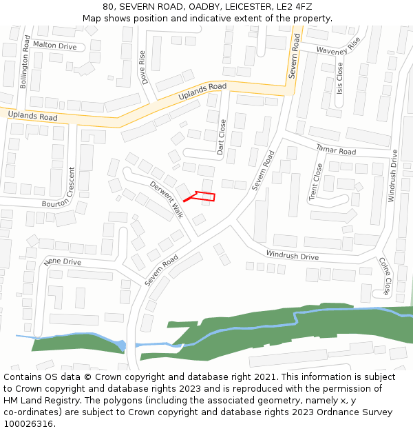 80, SEVERN ROAD, OADBY, LEICESTER, LE2 4FZ: Location map and indicative extent of plot