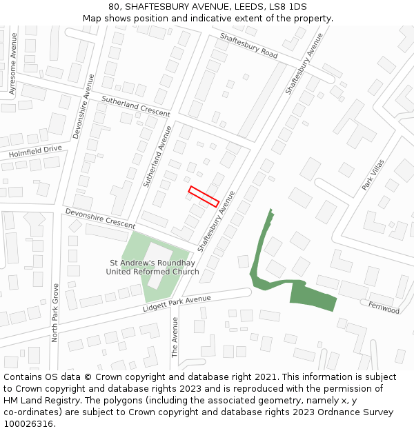 80, SHAFTESBURY AVENUE, LEEDS, LS8 1DS: Location map and indicative extent of plot