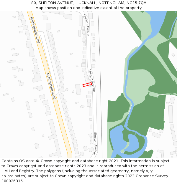 80, SHELTON AVENUE, HUCKNALL, NOTTINGHAM, NG15 7QA: Location map and indicative extent of plot