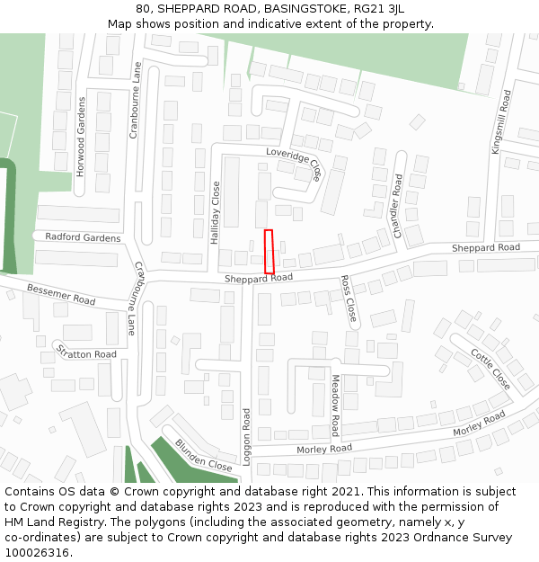 80, SHEPPARD ROAD, BASINGSTOKE, RG21 3JL: Location map and indicative extent of plot