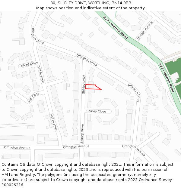 80, SHIRLEY DRIVE, WORTHING, BN14 9BB: Location map and indicative extent of plot
