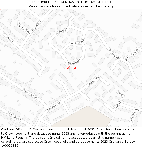 80, SHOREFIELDS, RAINHAM, GILLINGHAM, ME8 8SB: Location map and indicative extent of plot