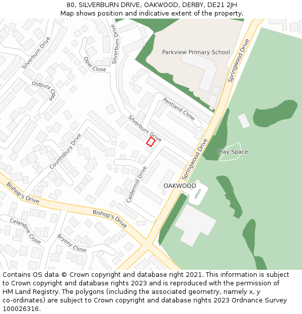 80, SILVERBURN DRIVE, OAKWOOD, DERBY, DE21 2JH: Location map and indicative extent of plot