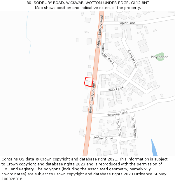 80, SODBURY ROAD, WICKWAR, WOTTON-UNDER-EDGE, GL12 8NT: Location map and indicative extent of plot