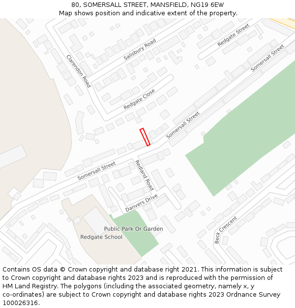 80, SOMERSALL STREET, MANSFIELD, NG19 6EW: Location map and indicative extent of plot