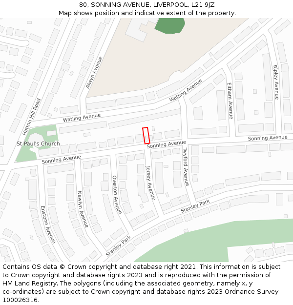 80, SONNING AVENUE, LIVERPOOL, L21 9JZ: Location map and indicative extent of plot