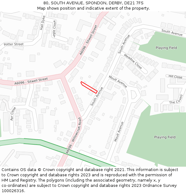 80, SOUTH AVENUE, SPONDON, DERBY, DE21 7FS: Location map and indicative extent of plot