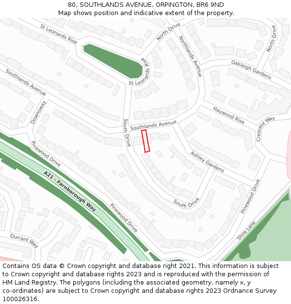 80, SOUTHLANDS AVENUE, ORPINGTON, BR6 9ND: Location map and indicative extent of plot