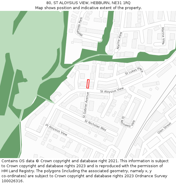 80, ST ALOYSIUS VIEW, HEBBURN, NE31 1RQ: Location map and indicative extent of plot