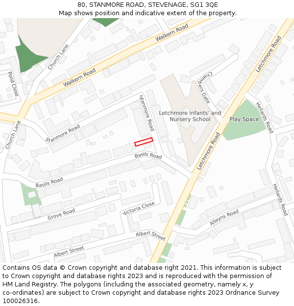 80, STANMORE ROAD, STEVENAGE, SG1 3QE: Location map and indicative extent of plot