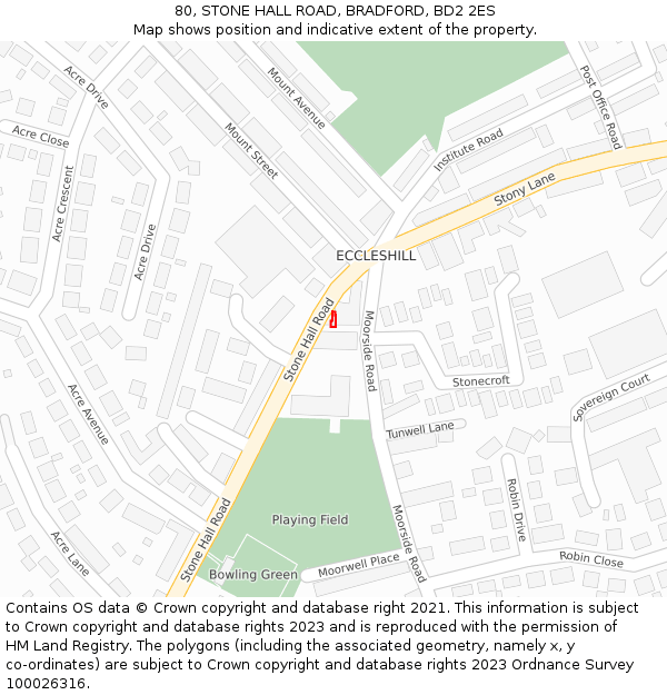 80, STONE HALL ROAD, BRADFORD, BD2 2ES: Location map and indicative extent of plot