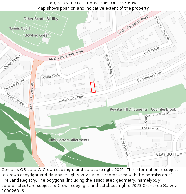 80, STONEBRIDGE PARK, BRISTOL, BS5 6RW: Location map and indicative extent of plot