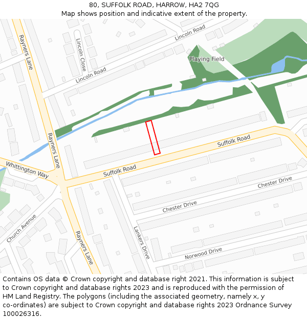 80, SUFFOLK ROAD, HARROW, HA2 7QG: Location map and indicative extent of plot