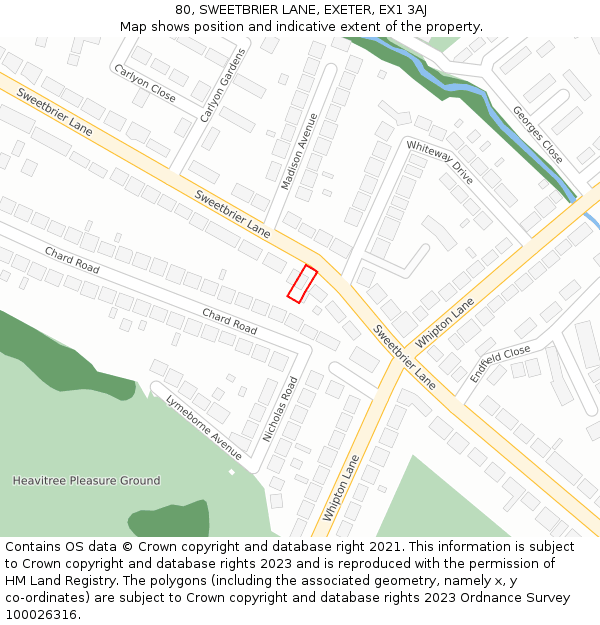 80, SWEETBRIER LANE, EXETER, EX1 3AJ: Location map and indicative extent of plot