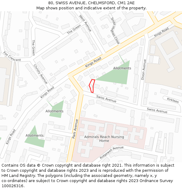 80, SWISS AVENUE, CHELMSFORD, CM1 2AE: Location map and indicative extent of plot