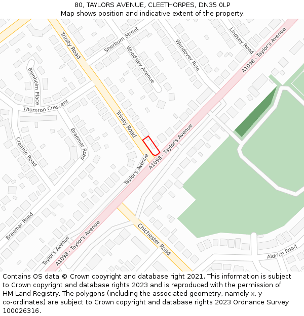 80, TAYLORS AVENUE, CLEETHORPES, DN35 0LP: Location map and indicative extent of plot