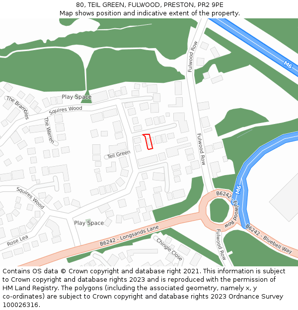 80, TEIL GREEN, FULWOOD, PRESTON, PR2 9PE: Location map and indicative extent of plot