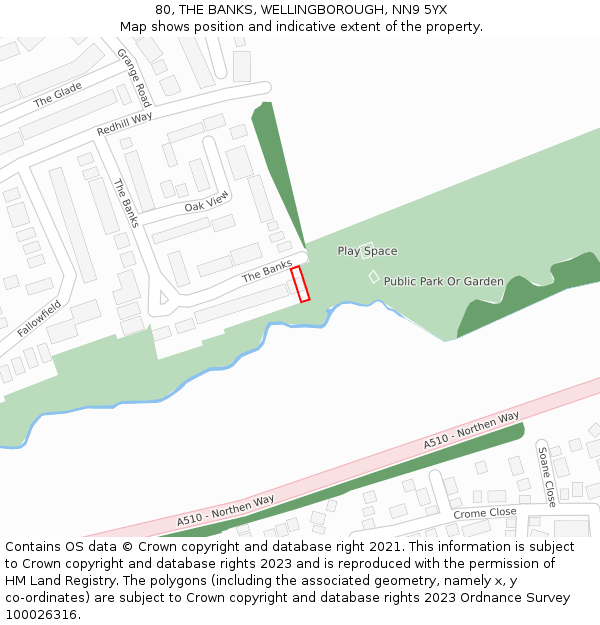80, THE BANKS, WELLINGBOROUGH, NN9 5YX: Location map and indicative extent of plot