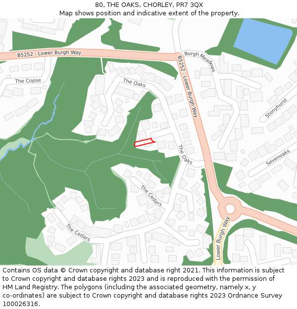 80, THE OAKS, CHORLEY, PR7 3QX: Location map and indicative extent of plot