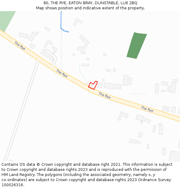 80, THE RYE, EATON BRAY, DUNSTABLE, LU6 2BQ: Location map and indicative extent of plot